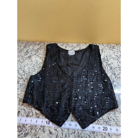 Cee Cee Silk Beaded Sequin Vest India M Boho Gatsby Party Vintage Y2K Festival - Picture 5 of 7
